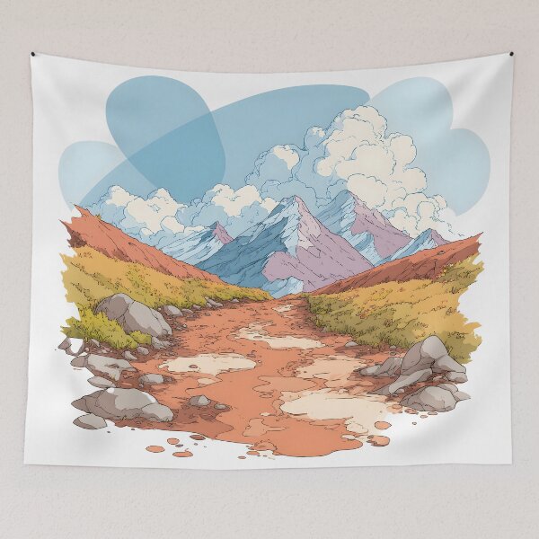 Item preview, Mountain Trail Landscape Illustration with Dramatic Clouds designed and sold by Artania21.