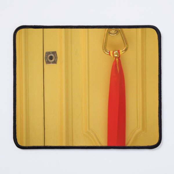 Item preview, Yellow Wooden Door With Brass Knocker And Red Ribbon Decoration On Vintage Entrance designed and sold by Nmallia.