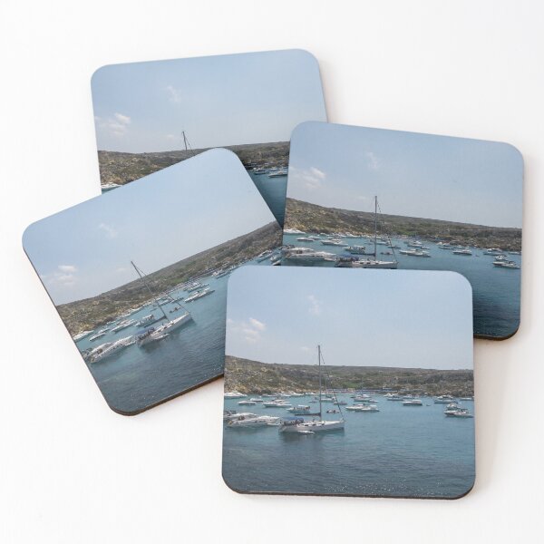 Item preview, Boats and Yachts Anchored in a Turquoise Bay by a Rocky Coastline on a Sunny Summer Day designed and sold by Nmallia.