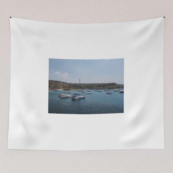 Item preview, Boats and Yachts Anchored in a Turquoise Bay by a Rocky Coastline on a Sunny Summer Day designed and sold by Nmallia.
