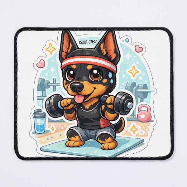 Item preview, Kawaii Doberman Gym Sticker – Cute Fitness Dog Lifting Dumbbells designed and sold by ahfas86.