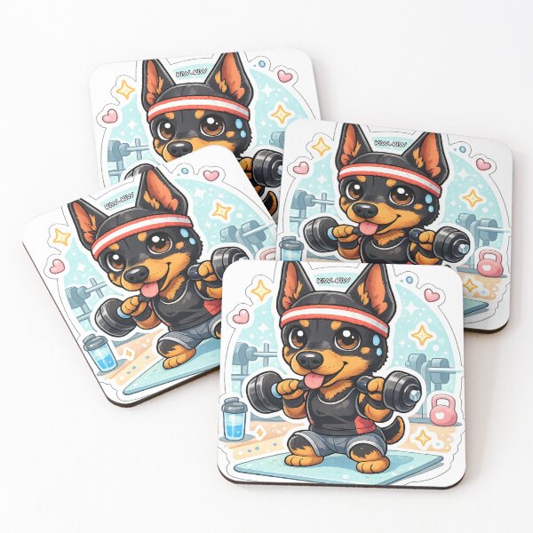 Item preview, Kawaii Doberman Gym Sticker – Cute Fitness Dog Lifting Dumbbells designed and sold by ahfas86.
