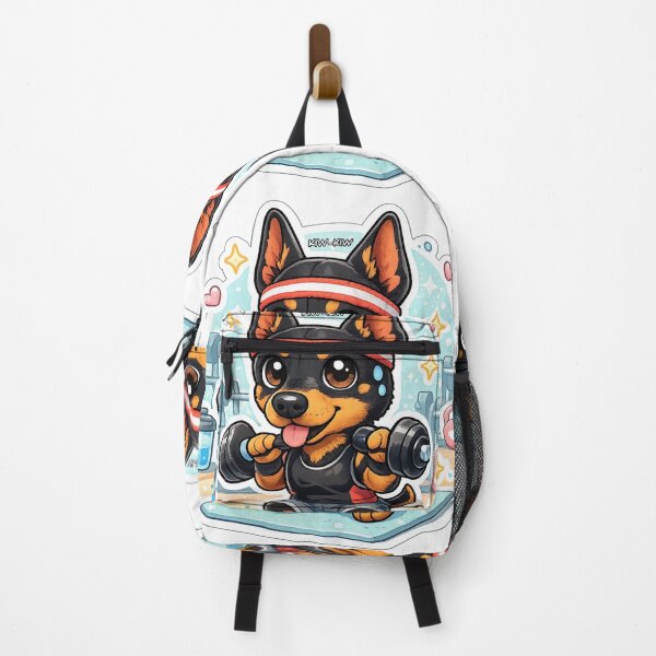 Item preview, Kawaii Doberman Gym Sticker – Cute Fitness Dog Lifting Dumbbells designed and sold by ahfas86.