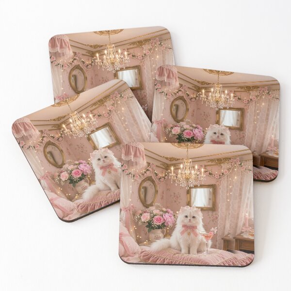 Item preview, Coquette Cat in Pink Romantic Bedroom designed and sold by ChipchaOddities.