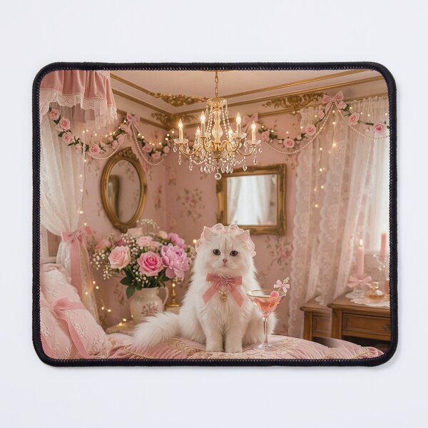 Item preview, Coquette Cat in Pink Romantic Bedroom designed and sold by ChipchaOddities.
