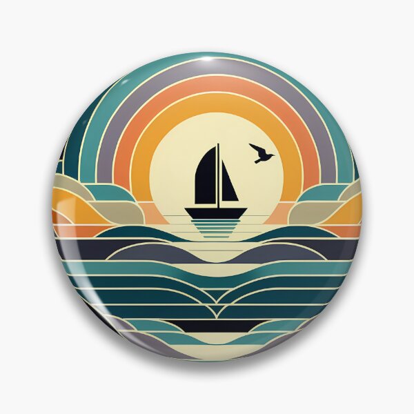 Item preview, Geometric Sailboat Sunset Over Layered Waves designed and sold by InkSmithery.