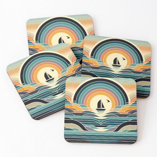 Item preview, Geometric Sailboat Sunset Over Layered Waves designed and sold by InkSmithery.