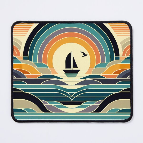 Item preview, Geometric Sailboat Sunset Over Layered Waves designed and sold by InkSmithery.