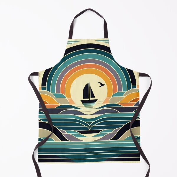 Item preview, Geometric Sailboat Sunset Over Layered Waves designed and sold by InkSmithery.
