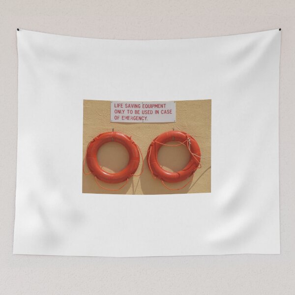 Item preview, Two Orange Lifebuoys Mounted Under Life Saving Equipment Emergency Sign On Wall designed and sold by Nmallia.