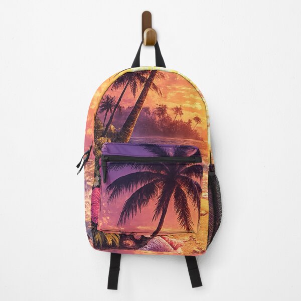 Item preview, Tropical Sunset Beach with Palm Trees and Ocean Swing Dreamy Island Landscape Art designed and sold by TTM Inspirational.