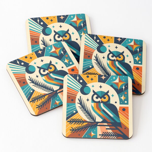 Item preview, Geometric Owl Under Moon and Stars designed and sold by InkSmithery.