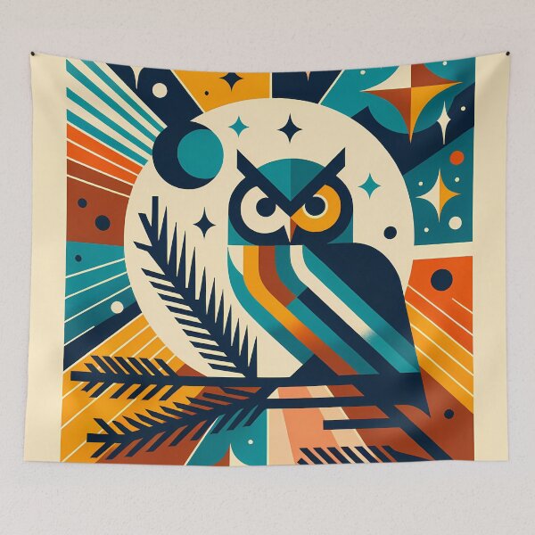 Item preview, Geometric Owl Under Moon and Stars designed and sold by InkSmithery.