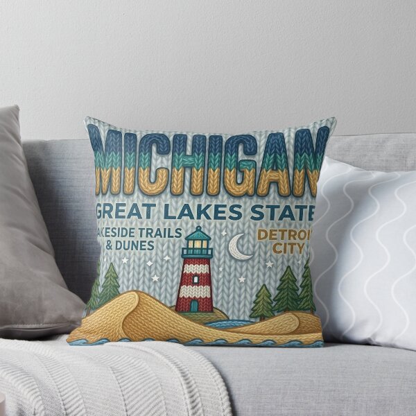 Item preview, Michigan Great Lakes State - Lighthouse Dunes Knitted Vintage Travel Design designed and sold by Pattern-Parade.