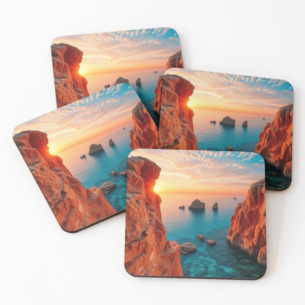 Item preview, Vibrant Mediterranean Sunset Between Tall Coastal Cliffs designed and sold by Vida e Arte.