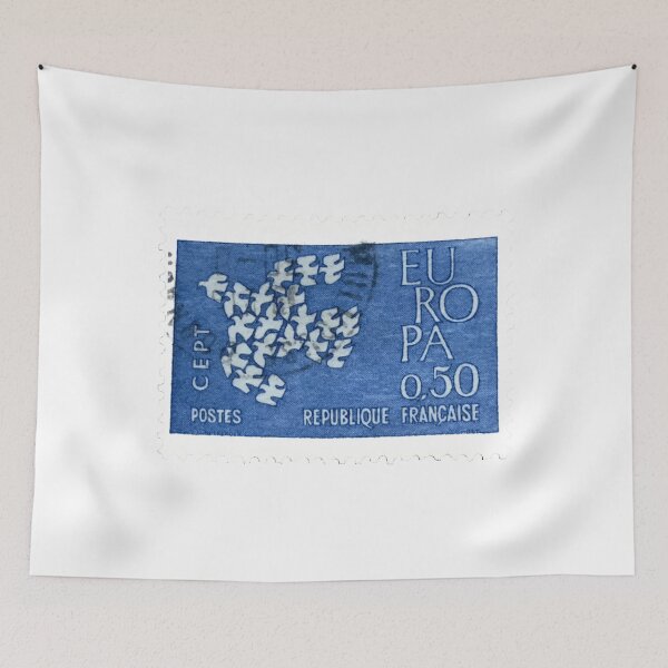 Item preview, French White Doves Blue Vintage Postage Stamp designed and sold by red-amber65.