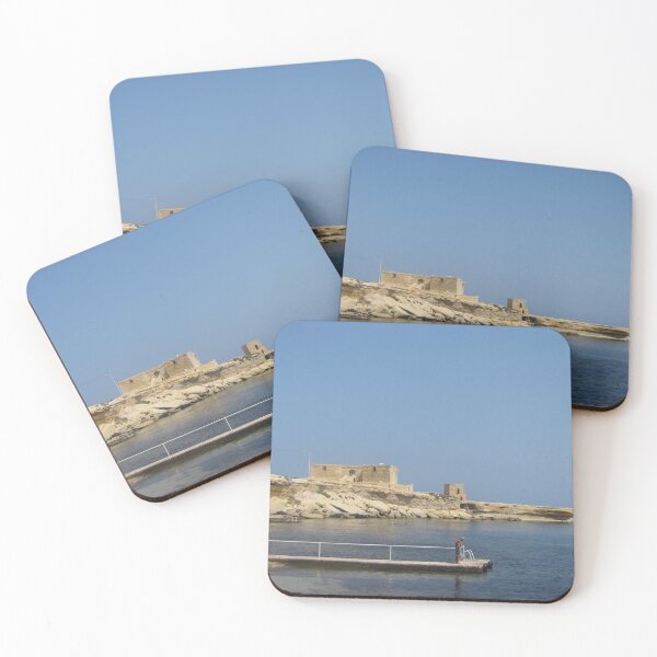 Item preview, Solitary Man On Pier Near Historic Coastal Fort Over Calm Mediterranean Sea On Sunny Day designed and sold by Nmallia.