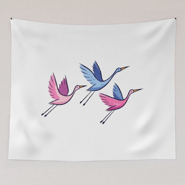 Item preview, Pastel Flying Cranes Trio - Cute Whimsical Bird Art Print designed and sold by DesignArtist.ia.