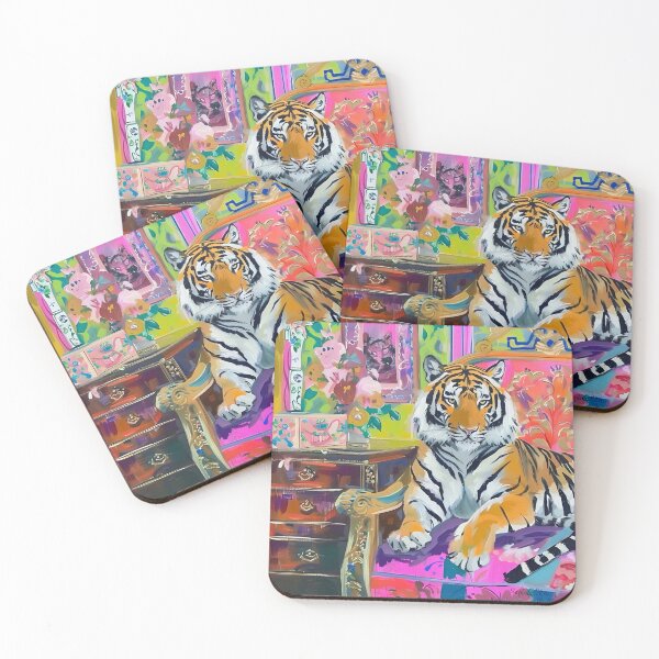 Item preview, Grandmillennial art, Tiger in preppy chinoiserie interior designed and sold by SophieClimaArt.