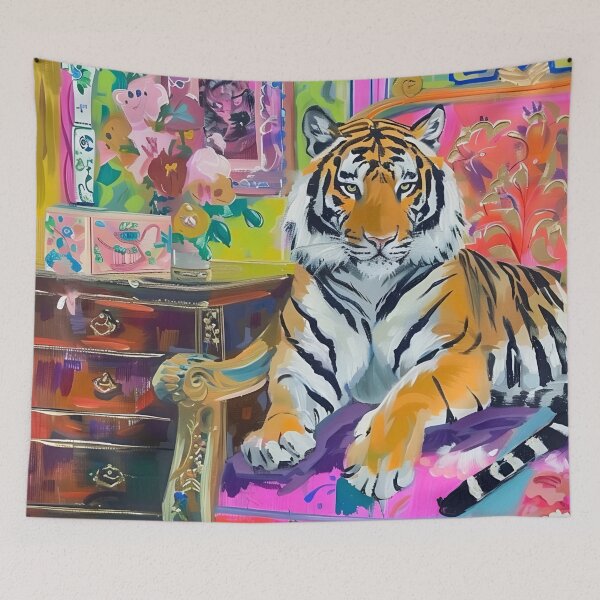 Item preview, Grandmillennial art, Tiger in preppy chinoiserie interior designed and sold by SophieClimaArt.