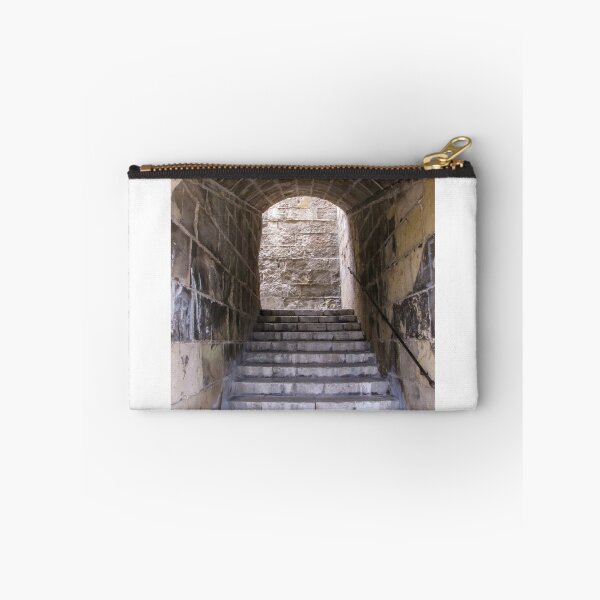Item preview, Stone Staircase Leading Through Arched Tunnel Toward Light in Historic Fortress Passage designed and sold by Nmallia.