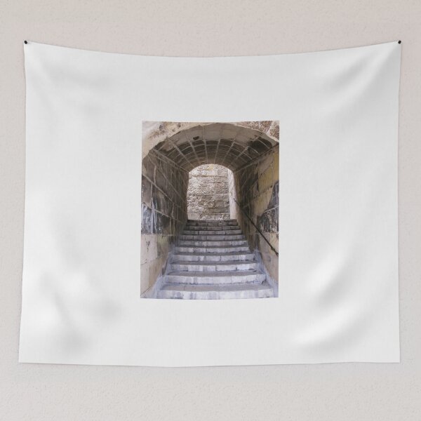 Item preview, Stone Staircase Leading Through Arched Tunnel Toward Light in Historic Fortress Passage designed and sold by Nmallia.