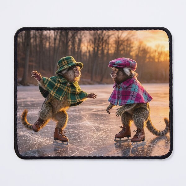 Item preview, Marmoset Couple Ice Skates on Frozen Pond designed and sold by Tridentulus.