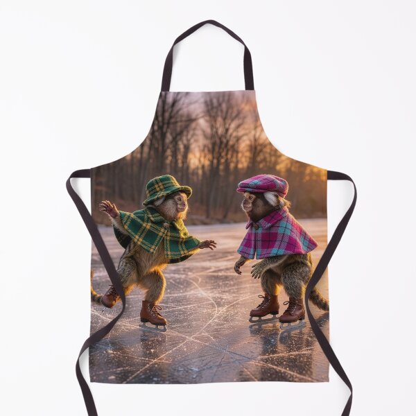 Item preview, Marmoset Couple Ice Skates on Frozen Pond designed and sold by Tridentulus.