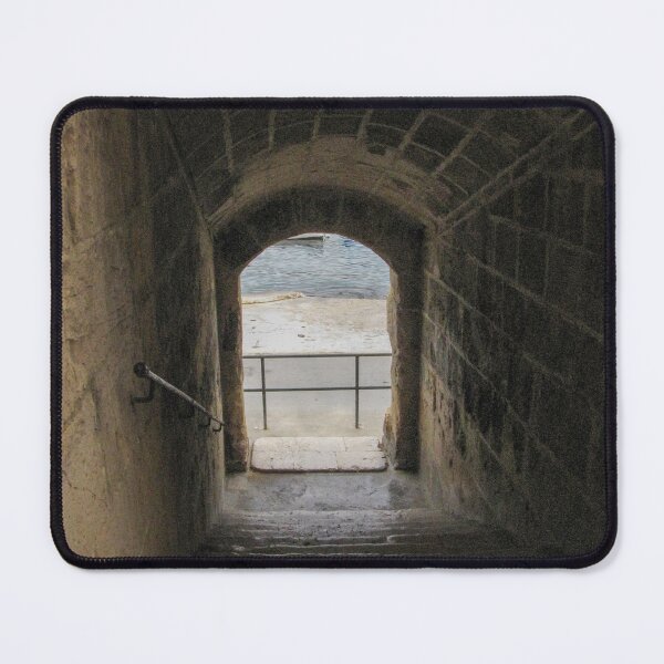 Item preview, Stone Staircase Leading Through Arched Tunnel Toward Light in Historic Fortress Passage designed and sold by Nmallia.