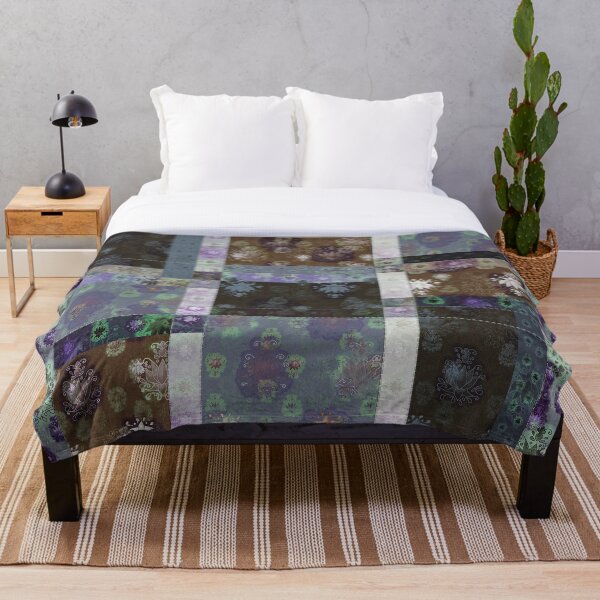Item preview, Lotus flower lavender coffee patchwork woodblock designed and sold by evalundbergline.