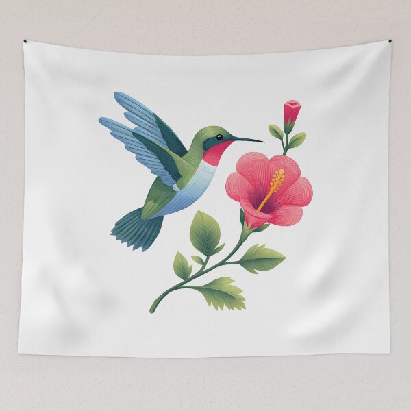 Item preview, Hummingbird & Hibiscus Watercolor - Vibrant Tropical Bird Art Print designed and sold by DesignArtist.ia.