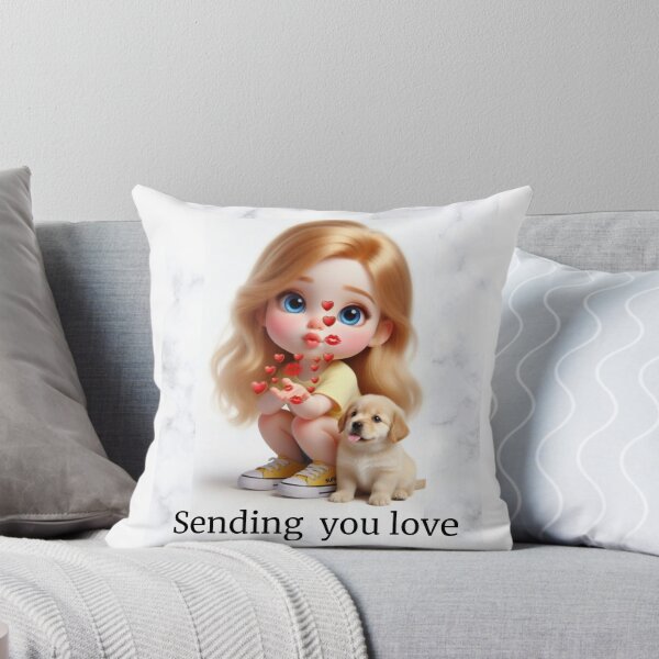 Item preview, Sending You Love – Cute Girl with Golden Puppy Illustration designed and sold by HALYNA070824.