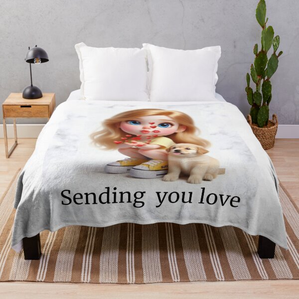 Item preview, Sending You Love – Cute Girl with Golden Puppy Illustration designed and sold by HALYNA070824.