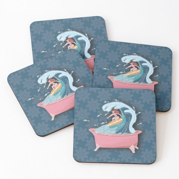 Item preview, SURFING IN THE BATHTUB, fan blue background designed and sold by WONDERPRINTVALLEY.