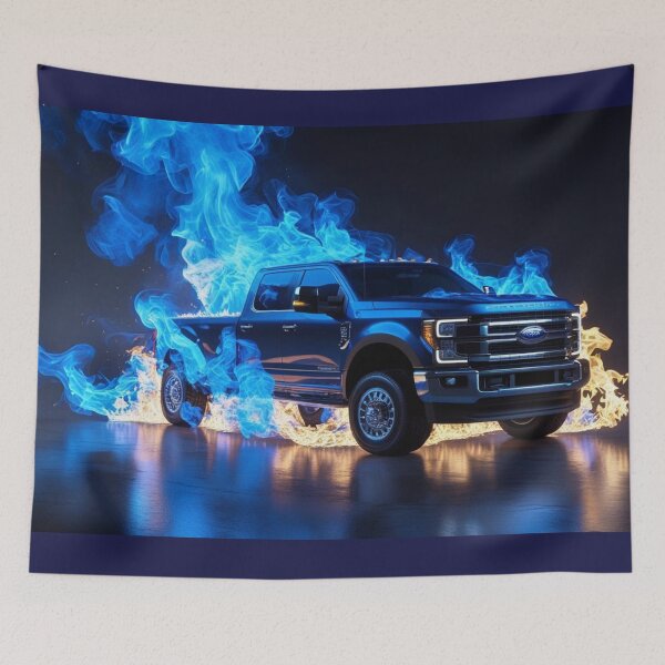 Item preview, Hellfire Blue and Red Flames Pickup Truck – Hyper Realistic 3D Custom Truck Design for T-Shirts, Stickers & Posters designed and sold by Creative Design Studio.