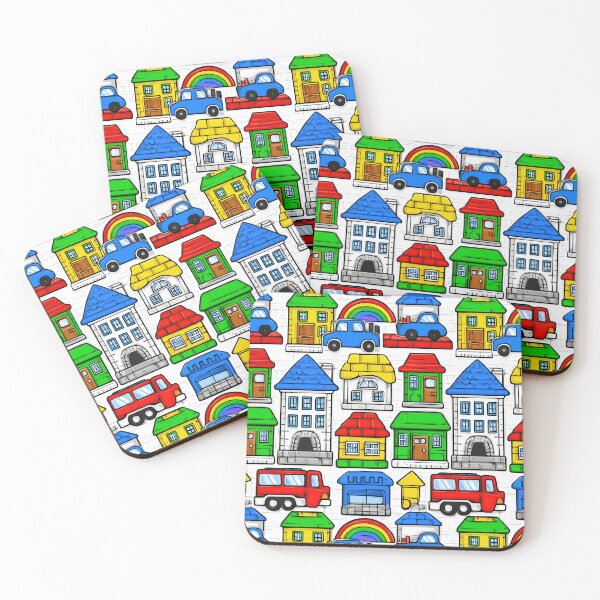 Item preview, Colorful Cartoon Town Houses and Cars Pattern designed and sold by Piotrek0001.
