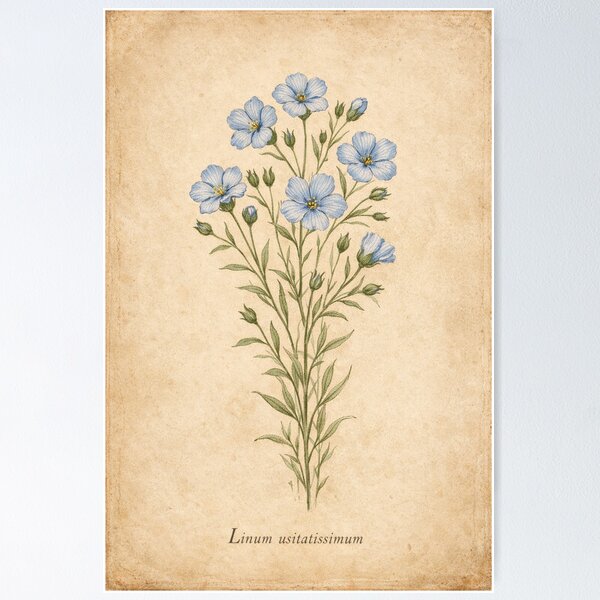 Item preview, Vintage Flax Botanical Illustration - Linum Usitatissimum Antique Botanical Print designed and sold by Darlin8888.