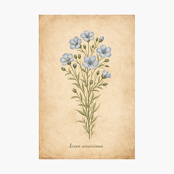 Item preview, Vintage Flax Botanical Illustration - Linum Usitatissimum Antique Botanical Print designed and sold by Darlin8888.
