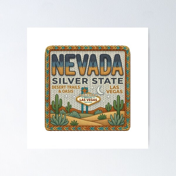 Item preview, Nevada Silver State - Las Vegas Desert Cactus Knitted Vintage Travel Design designed and sold by Pattern-Parade.