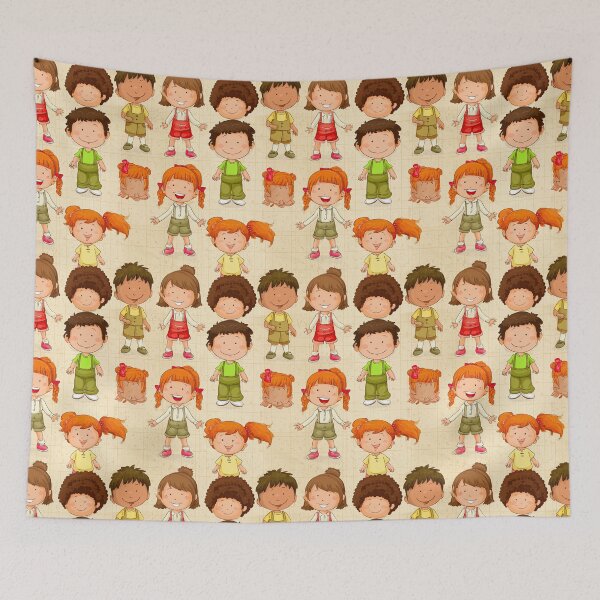 Item preview, Diverse Cartoon Children Characters Grid Pattern designed and sold by Piotrek0001.