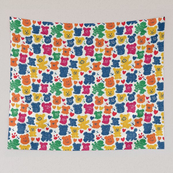 Item preview, Sketchy Colorful Teddy Bears White Pattern designed and sold by Piotrek0001.