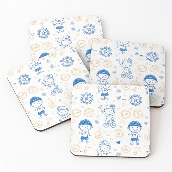 Item preview, Blue Outline Kids and Bicycles Doodle Pattern designed and sold by Piotrek0001.