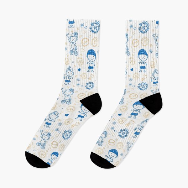Item preview, Blue Outline Kids and Bicycles Doodle Pattern designed and sold by Piotrek0001.