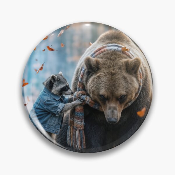 Item preview, Raccoon Tying a Winter Scarf on a Bear designed and sold by Maria Dryfhout.