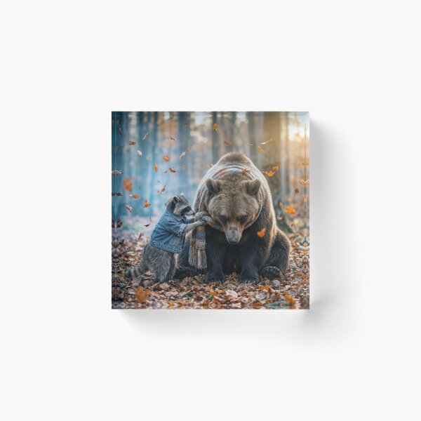 Item preview, Raccoon Tying a Winter Scarf on a Bear designed and sold by Maria Dryfhout.