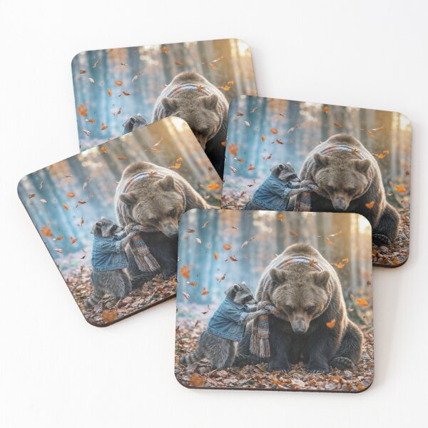 Item preview, Raccoon Tying a Winter Scarf on a Bear designed and sold by Maria Dryfhout.