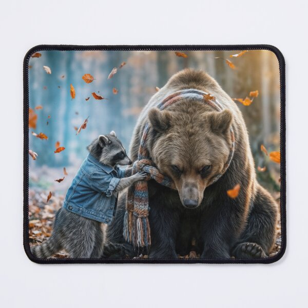 Item preview, Raccoon Tying a Winter Scarf on a Bear designed and sold by Maria Dryfhout.