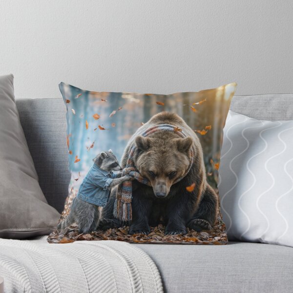Item preview, Raccoon Tying a Winter Scarf on a Bear designed and sold by Maria Dryfhout.