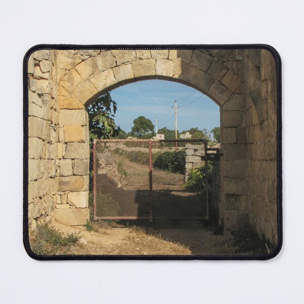 Item preview, Old Stone Archway With Rusty Metal Gate Framing a Rural Path and Sunlit Countryside designed and sold by Nmallia.