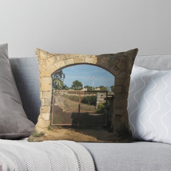 Item preview, Old Stone Archway With Rusty Metal Gate Framing a Rural Path and Sunlit Countryside designed and sold by Nmallia.